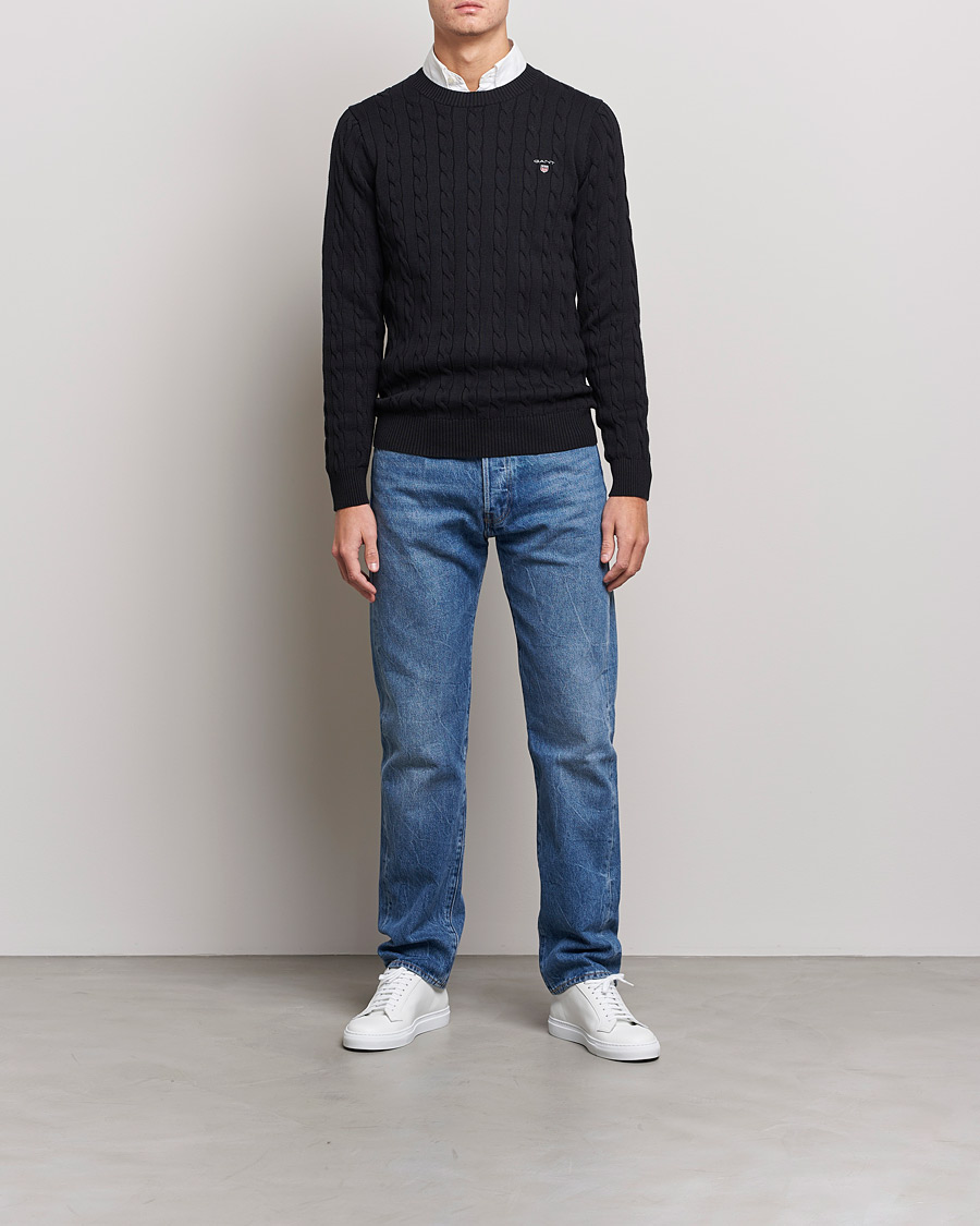 Men | Sweaters & Knitwear | GANT | Cotton Cable Crew Neck Pullover Black
