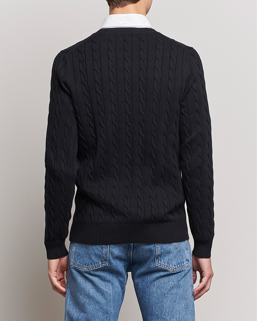 Men | Sweaters & Knitwear | GANT | Cotton Cable Crew Neck Pullover Black
