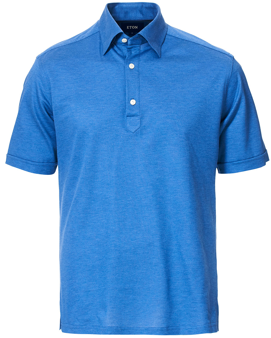 Men | Polo Shirts | Eton | Slim Fit Short Sleeve Pique Shirt Blue