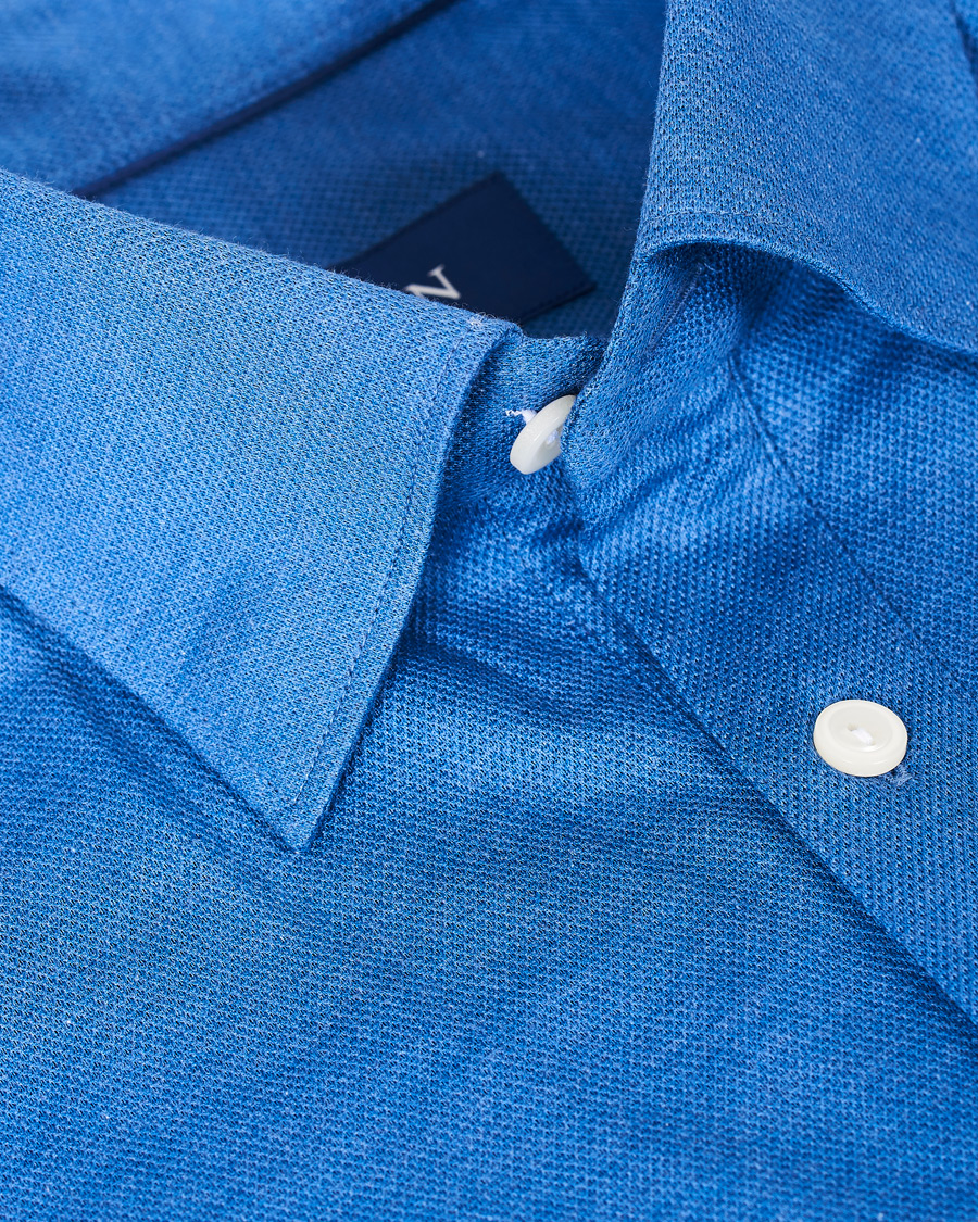 Men | Polo Shirts | Eton | Slim Fit Short Sleeve Pique Shirt Blue