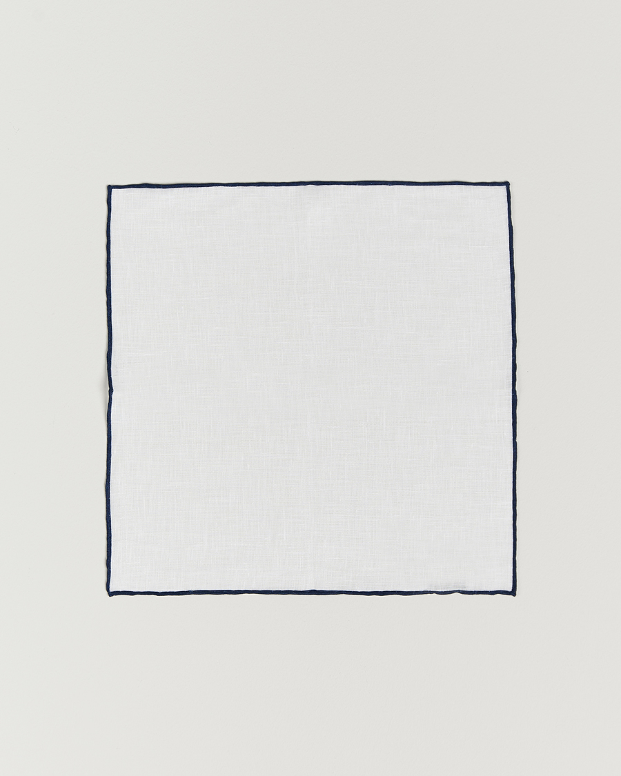 Men |  | Amanda Christensen | Linen Paspoal Pocket Square White/Navy