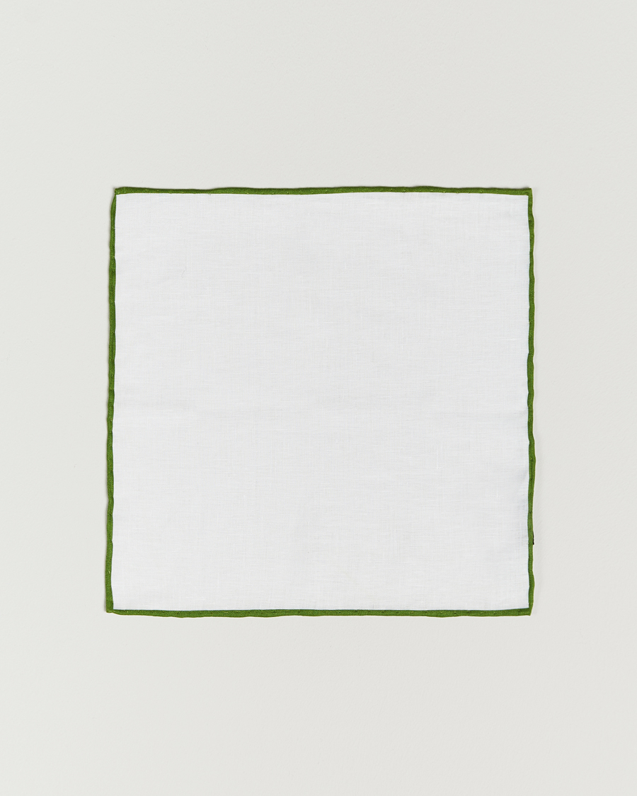 Men | Pocket Squares | Amanda Christensen | Linen Paspoal Pocket Square White/Green