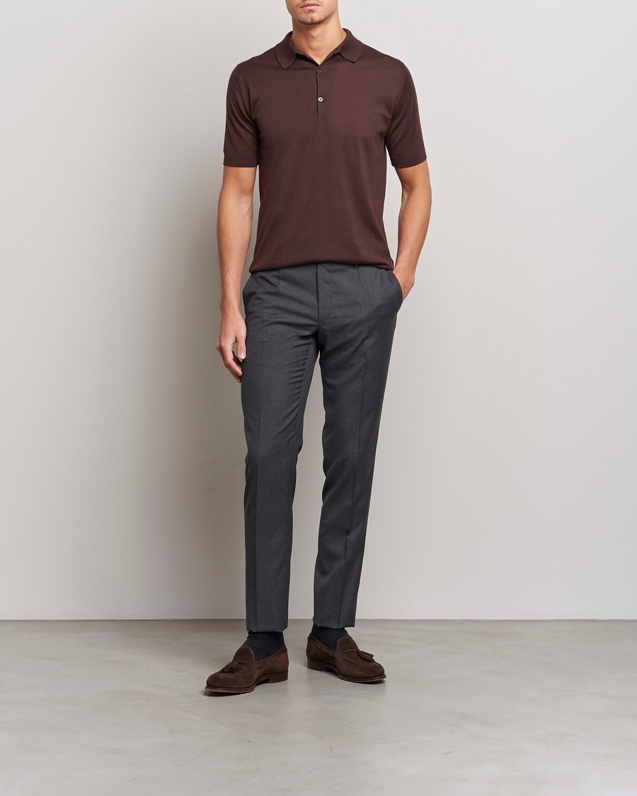 Men | Polo Shirts | John Smedley | Adrian Slim Fit Sea Island Polo Coffee Bean