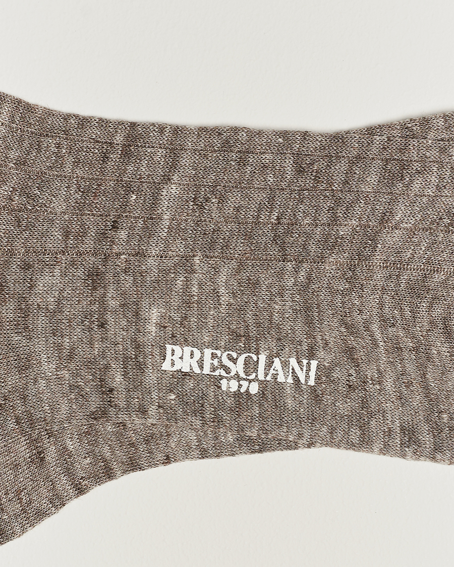 Men | The Linen Closet | Bresciani | Linen Ribbed Short Socks Brown Melange