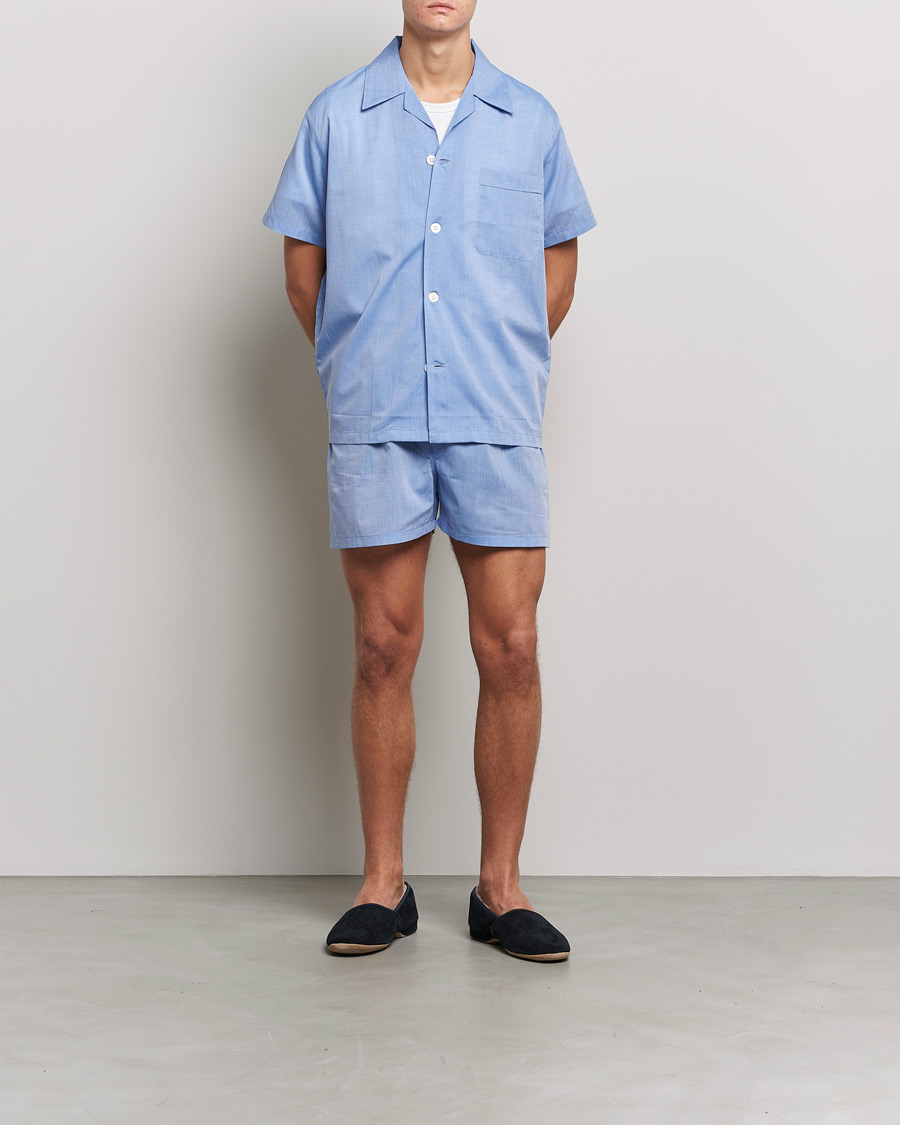 Men | Loungewear | Derek Rose | Shortie Cotton Pyjama Set Blue