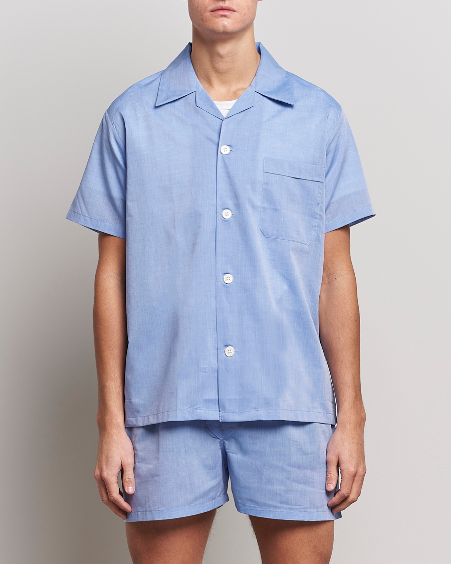 Men | Loungewear | Derek Rose | Shortie Cotton Pyjama Set Blue