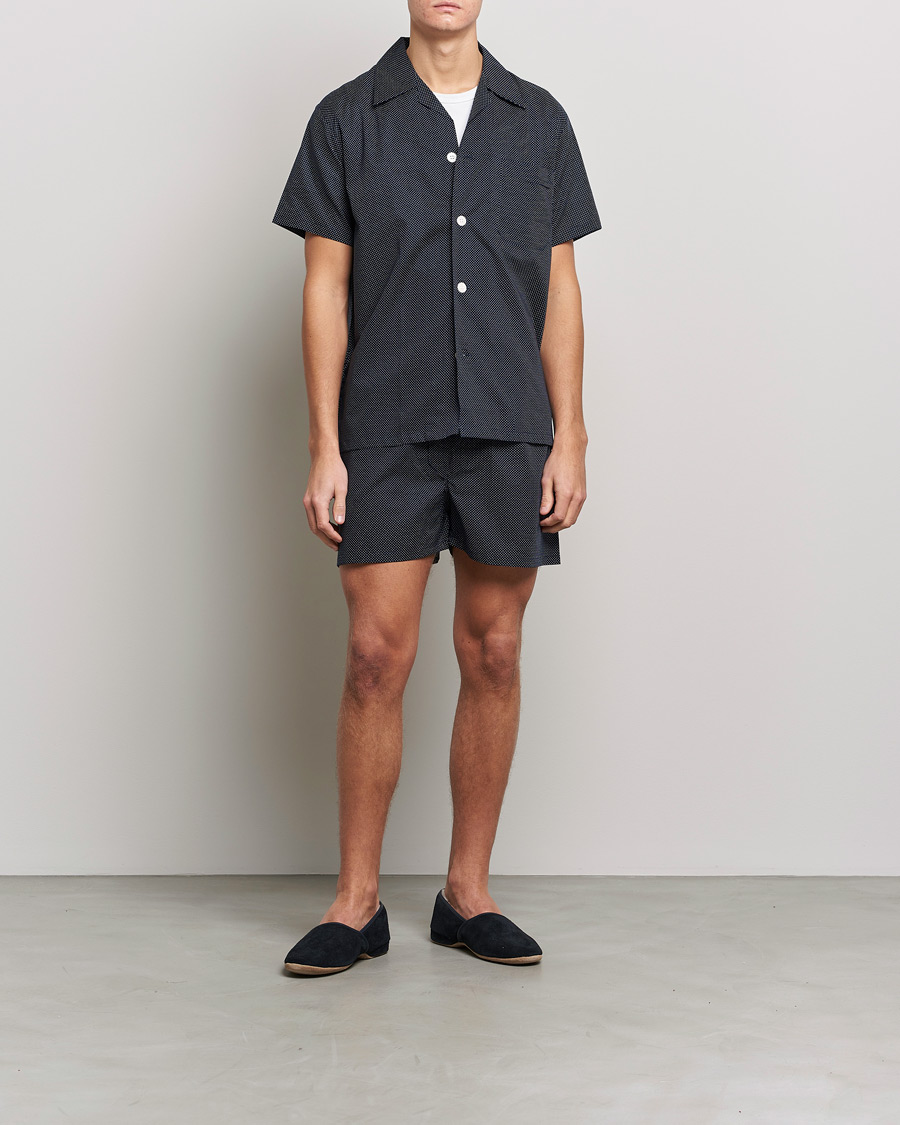 Men | Loungewear | Derek Rose | Shortie Polka Dot Cotton Pyjama Set Navy