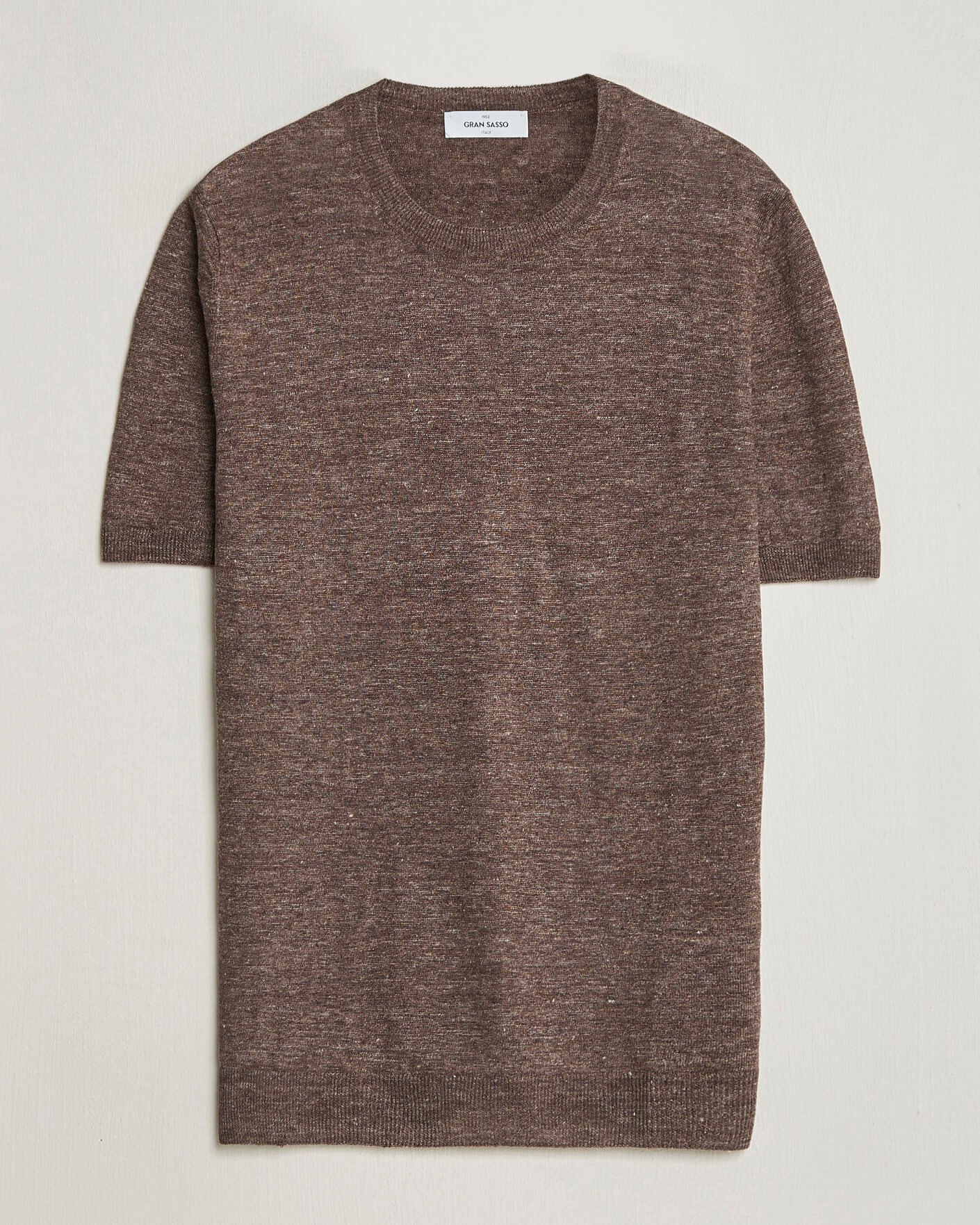 トップス Shinya Official Lacus brown grege wool Gran Sasso Crew Neck Linen Tee Light Brown at CareOfCarl.com