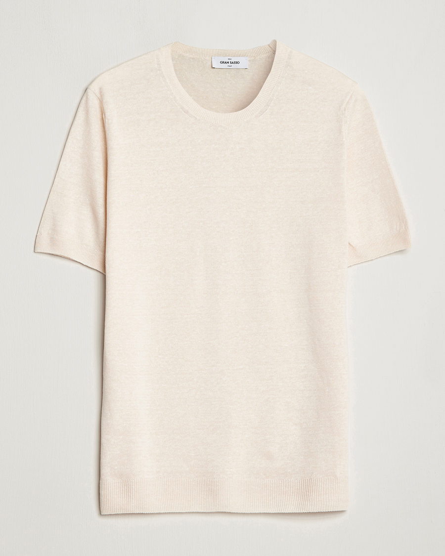 Men | T-Shirts | Gran Sasso | Cotton/Linen Knitted Tee Cream