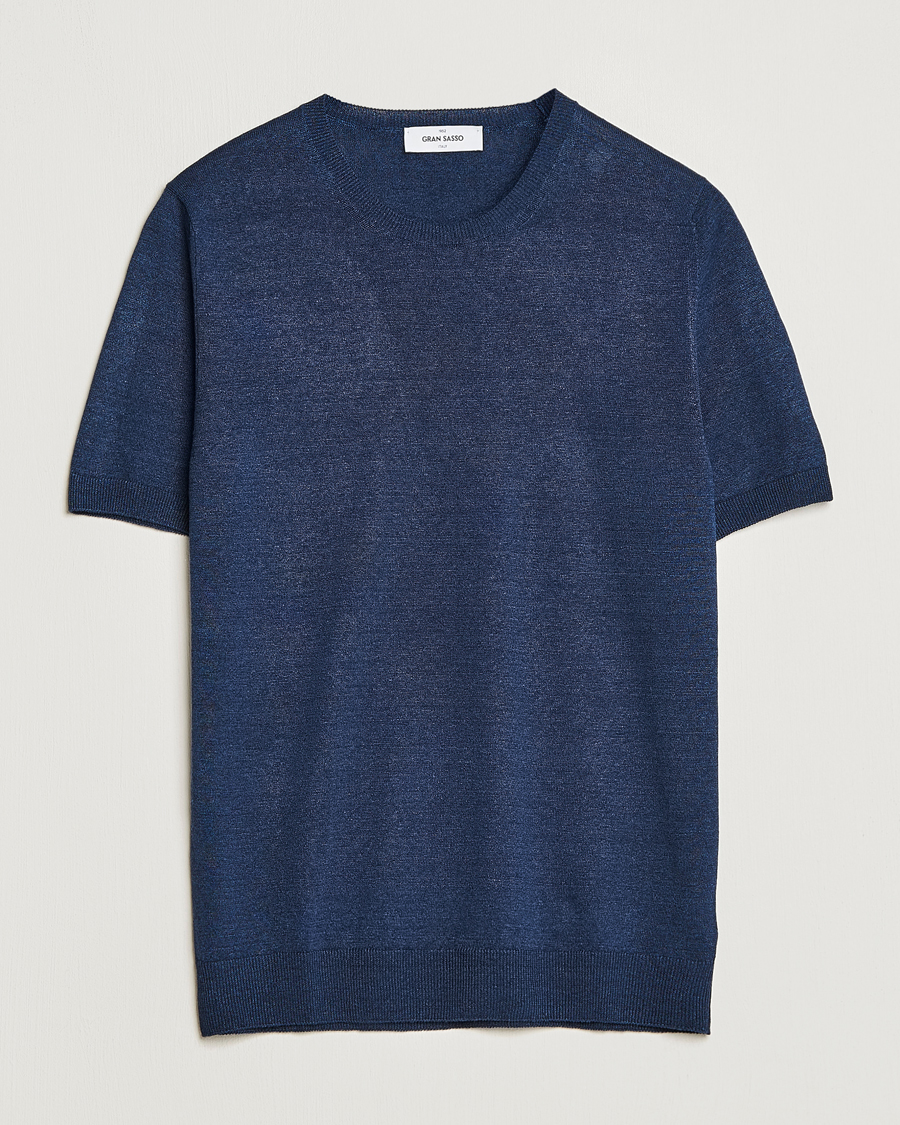 Men | T-Shirts | Gran Sasso | Cotton/Linen Knitted Tee Navy