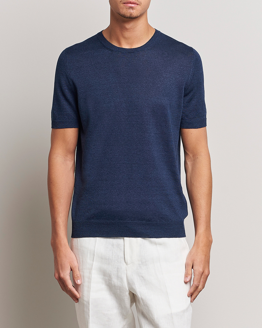 Men | T-Shirts | Gran Sasso | Cotton/Linen Knitted Tee Navy