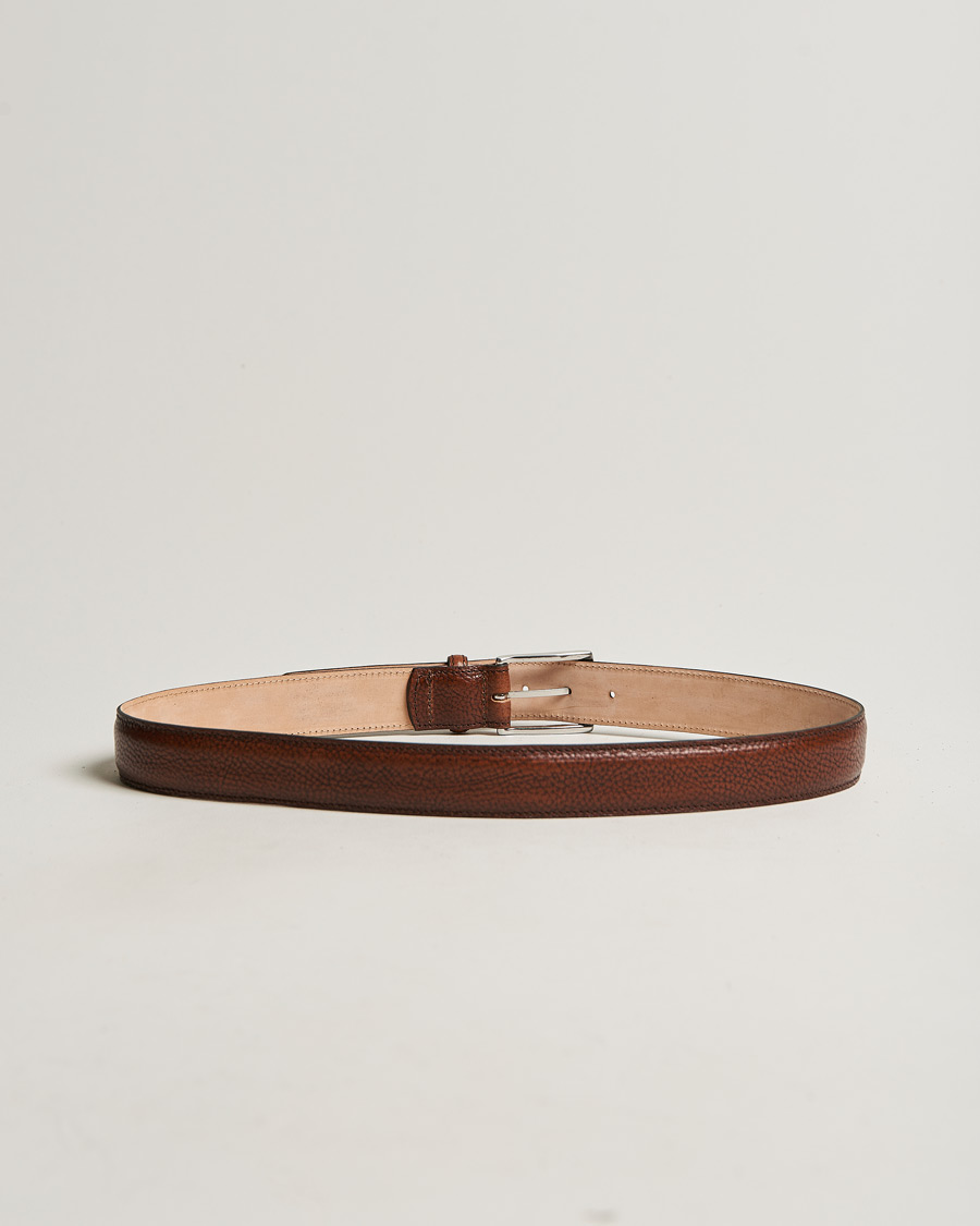 Men | Belts | Loake 1880 | Henry Grained Leather Belt 3,3 cm Dark Brown