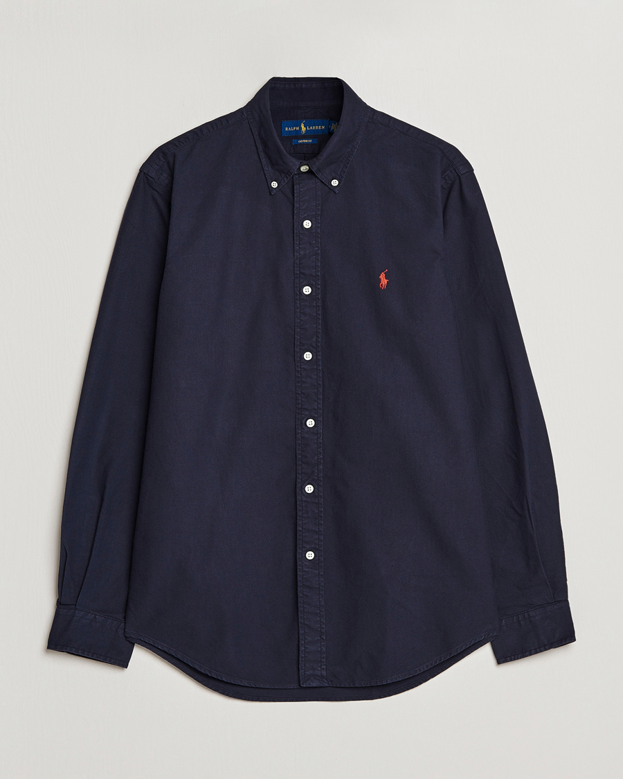 Men | Shirts | Polo Ralph Lauren | Custom Fit Garment Dyed Oxford Shirt Navy