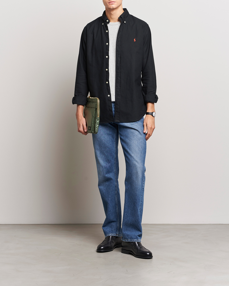 Men | Departments | Polo Ralph Lauren | Custom Fit Garment Dyed Oxford Shirt Black