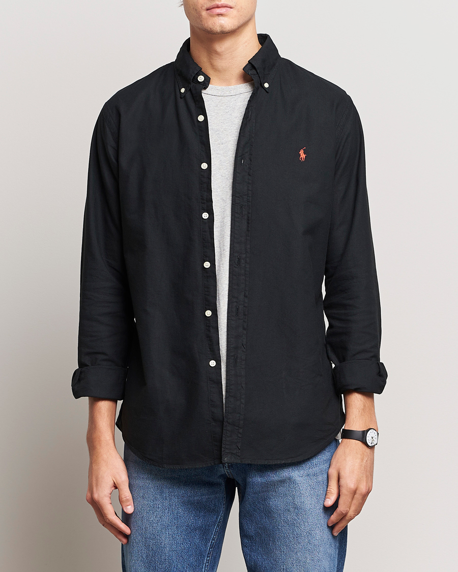 Men | Shirts | Polo Ralph Lauren | Custom Fit Garment Dyed Oxford Shirt Black