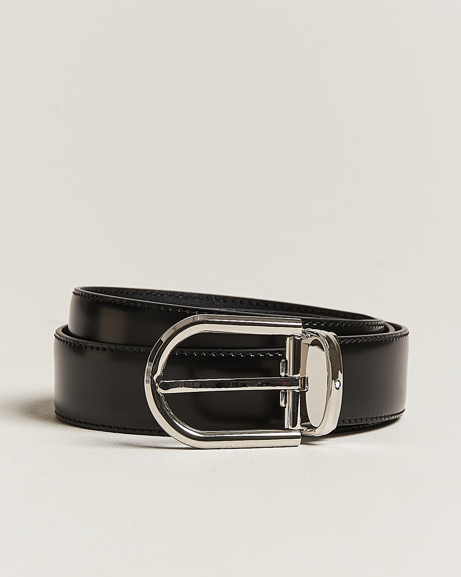 Men | Montblanc Horseshoe Coated Buckle 30mm Leather Belt Black | Montblanc | Horseshoe Coated Buckle 30mm Leather Belt Black