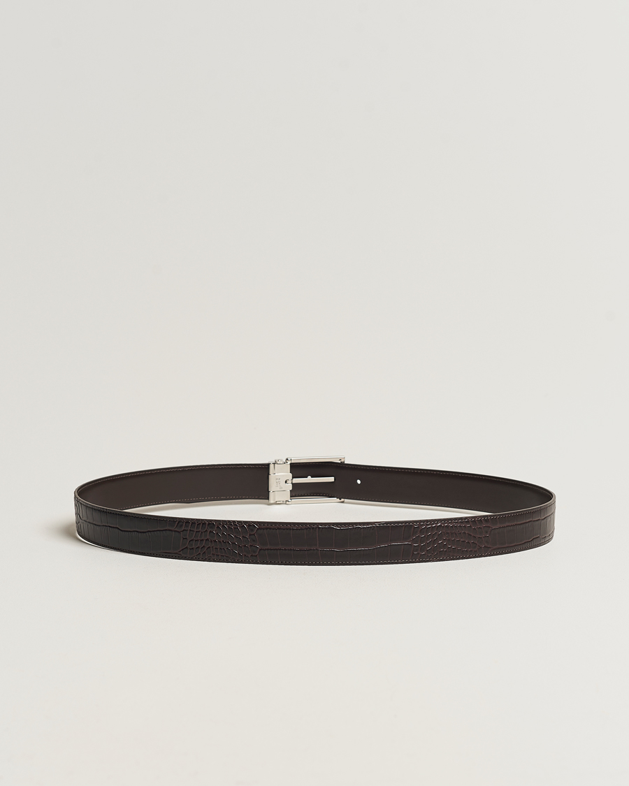 Men | Leather Belts | Montblanc | Square Buckle Alligator Printed 35mm Leather Belt Brown