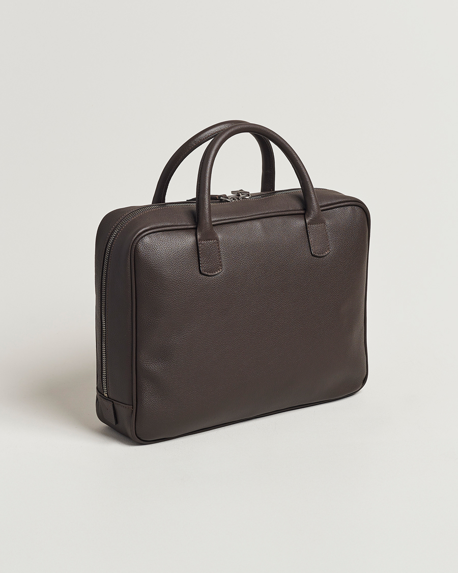Men | Briefcases | Anderson's | Full Grain Leather Briefcase Dark Brown