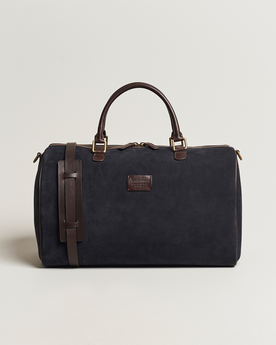 Men | Bags | Anderson's | Boston Suede Weekendbag Navy/Brown