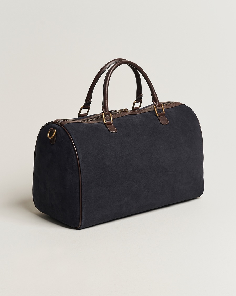 Men | Bags | Anderson's | Boston Suede Weekendbag Navy/Brown