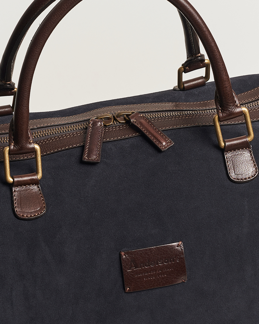 Men | Bags | Anderson's | Boston Suede Weekendbag Navy/Brown
