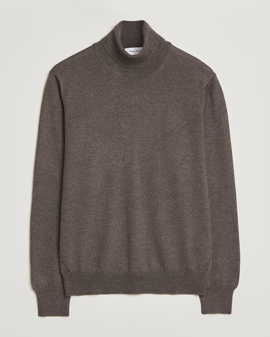 Men | Sweaters & Knitwear | Gran Sasso | Merino Fashion Fit Rollneck Brown Melange