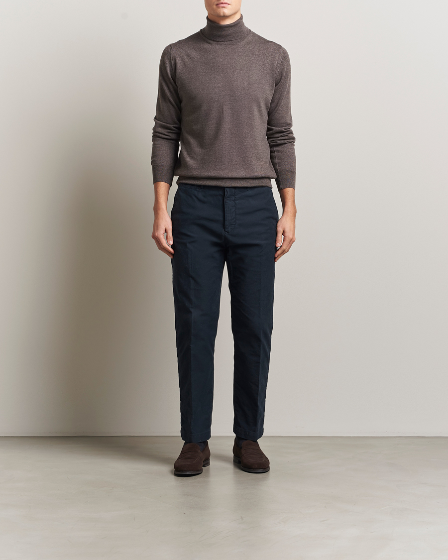 Men | Sweaters & Knitwear | Gran Sasso | Merino Fashion Fit Rollneck Brown Melange