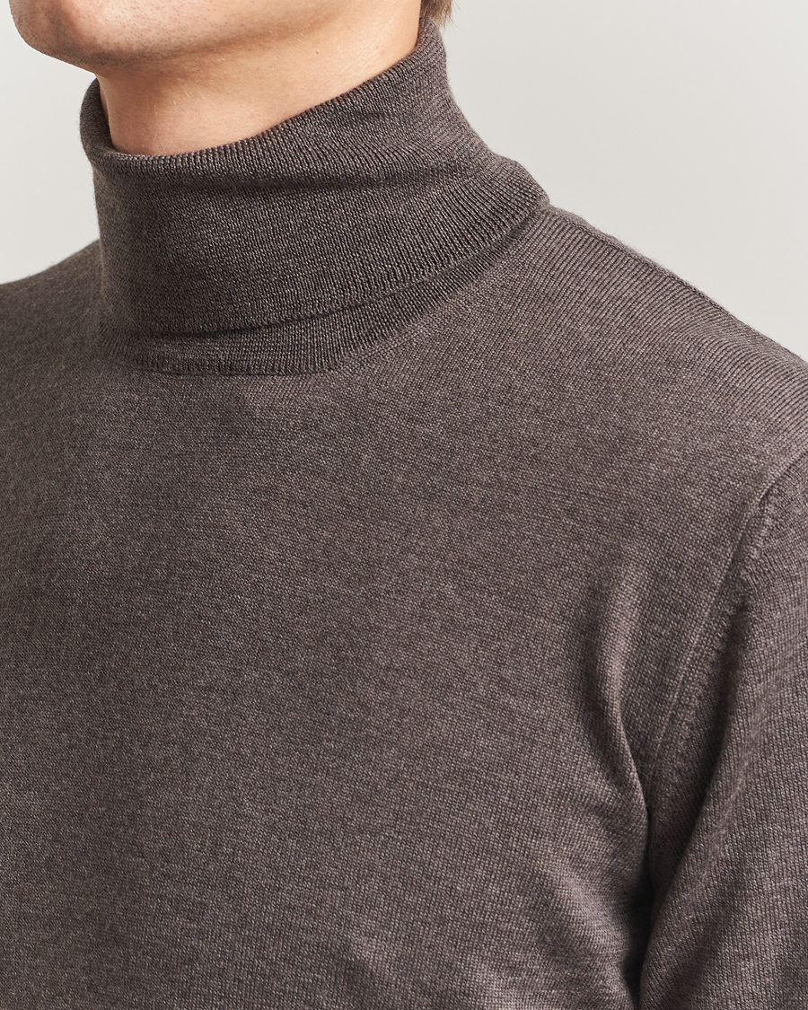 Men | Sweaters & Knitwear | Gran Sasso | Merino Fashion Fit Rollneck Brown Melange