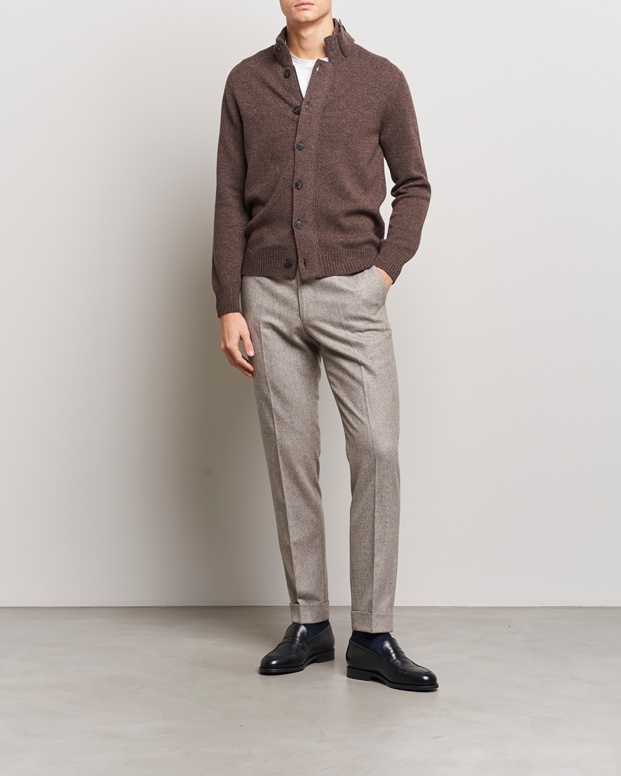 Men | Sweaters & Knitwear | Gran Sasso | Heavy Wool Cardigan Brown Melange