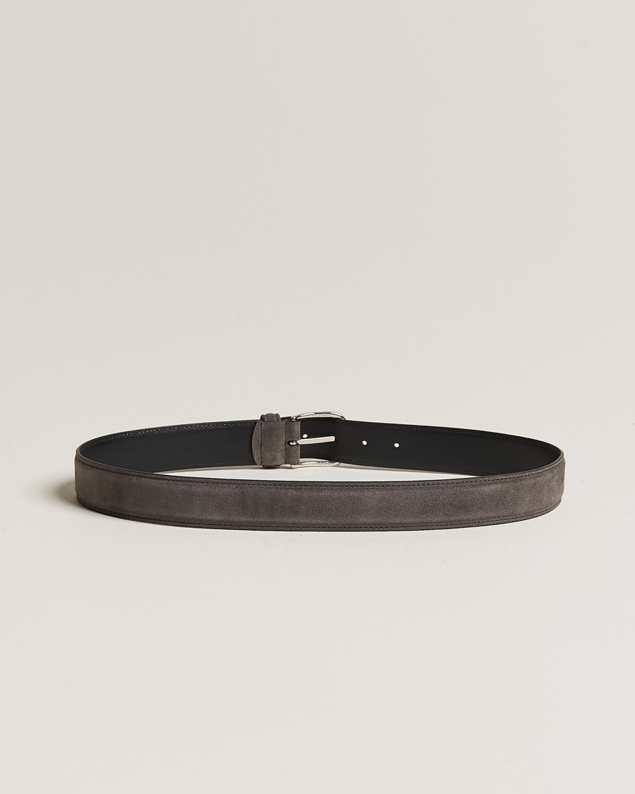 Men | Leather Belts | Anderson's | Suede 3,5 cm Belt Grey