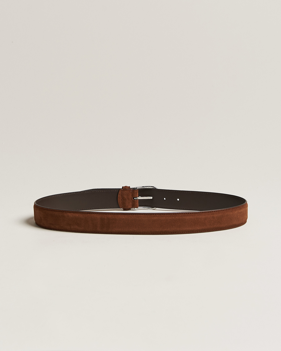Men | Leather Belts | Anderson's | Suede 3,5 cm Belt Brown