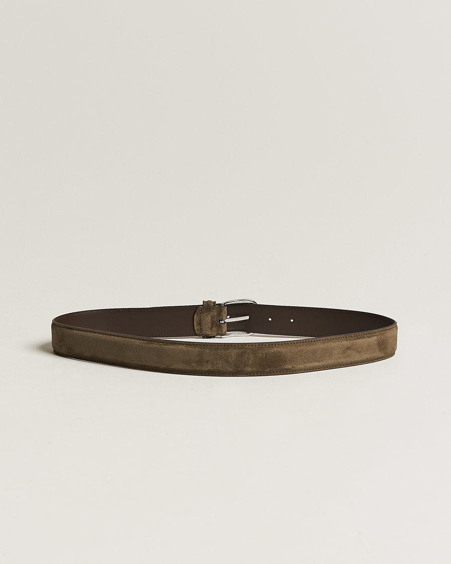 Men | New product images | Anderson's | Suede 3,5 cm Belt Green