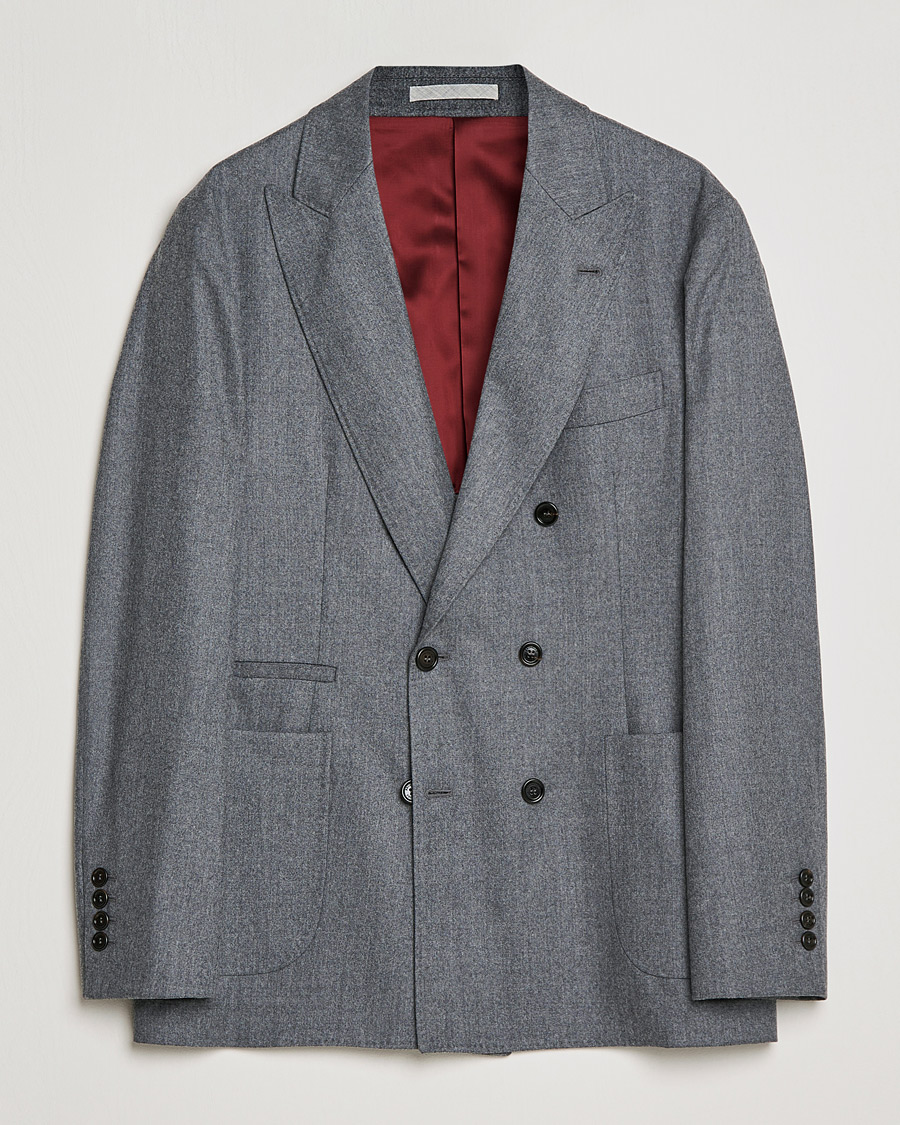 Men | Blazers | Brunello Cucinelli | Double Breasted Flannel Blazer Grey Melange