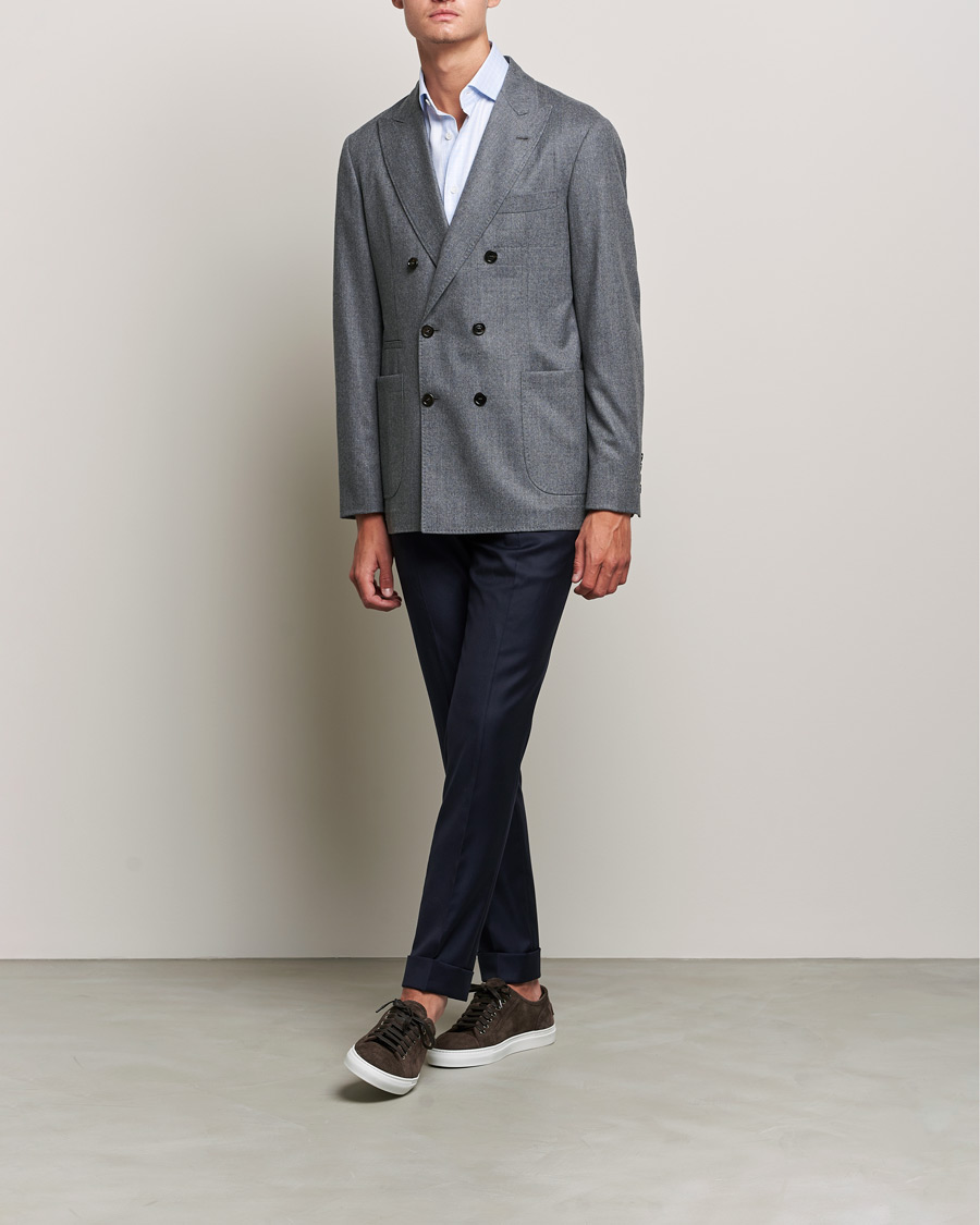 Men | Blazers | Brunello Cucinelli | Double Breasted Flannel Blazer Grey Melange