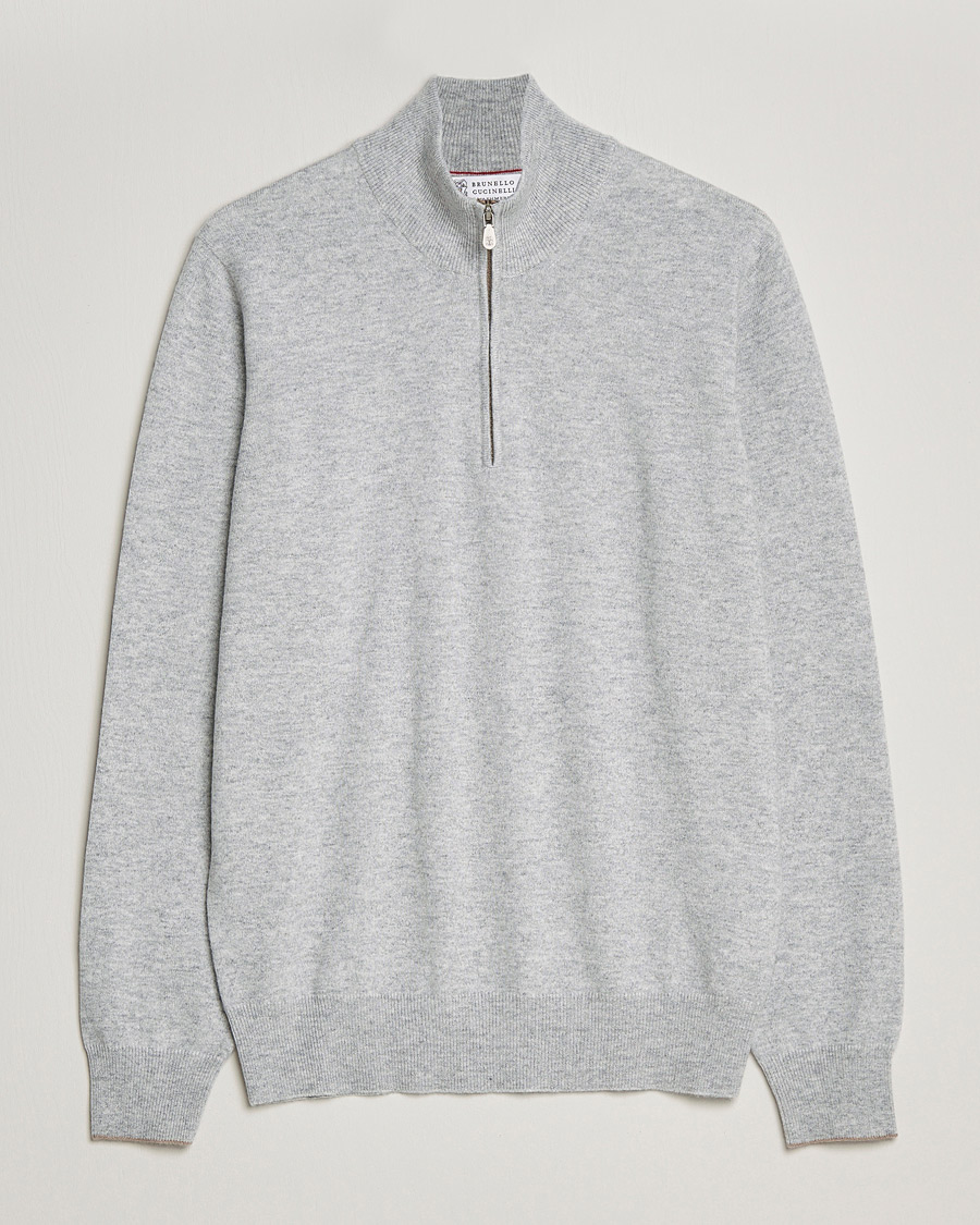 Men | Sweaters & Knitwear | Brunello Cucinelli | 2 Ply Cashmere Half Zip Light Grey