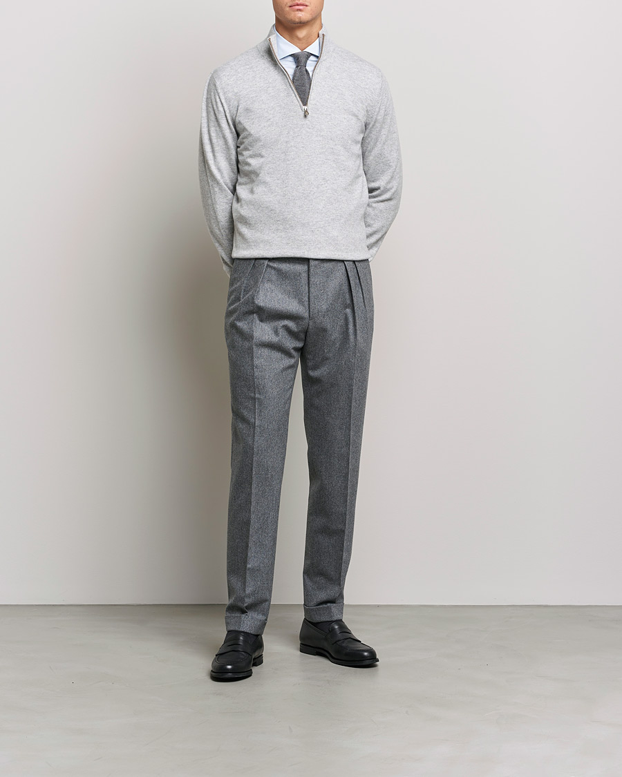 Men |  | Brunello Cucinelli | 2 Ply Cashmere Half Zip Light Grey