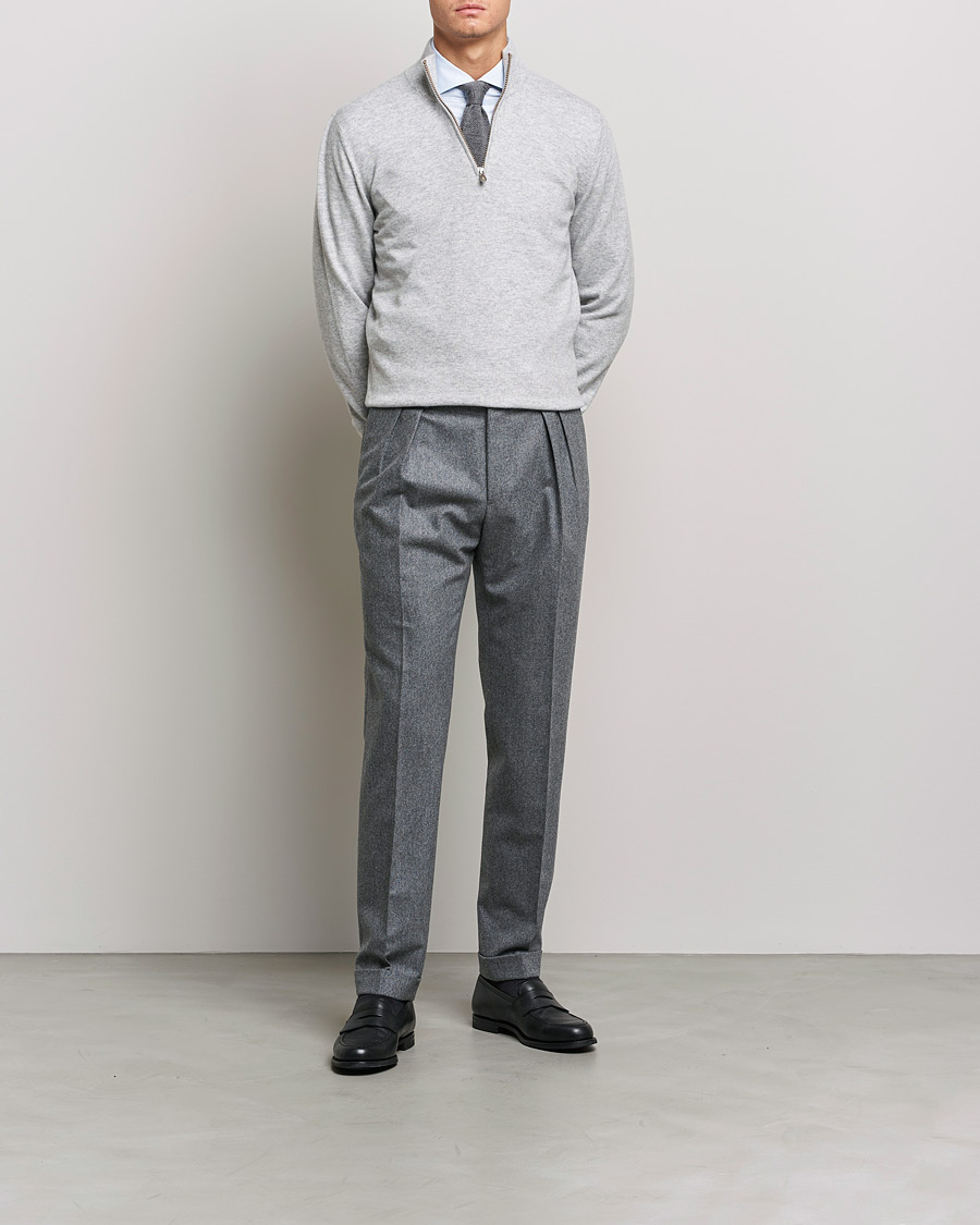 Men | Sweaters & Knitwear | Brunello Cucinelli | 2 Ply Cashmere Half Zip Light Grey