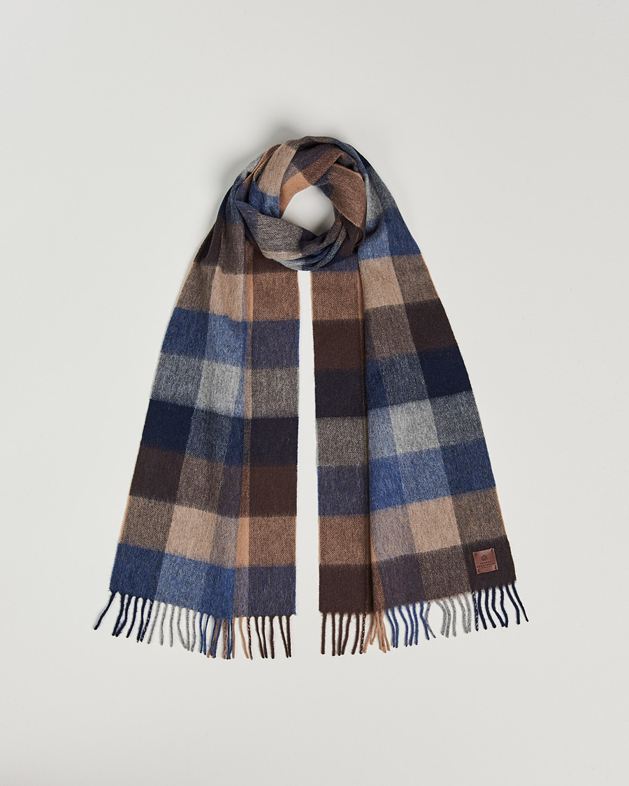 Men | Amanda Christensen Wool Block Check Scarf Navy/Brown | Amanda Christensen | Wool Block Check Scarf Navy/Brown