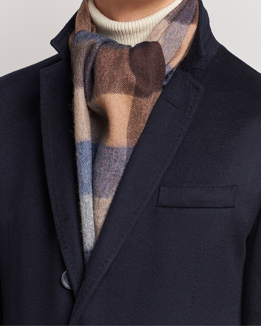 Men | Amanda Christensen Wool Block Check Scarf Navy/Brown | Amanda Christensen | Wool Block Check Scarf Navy/Brown