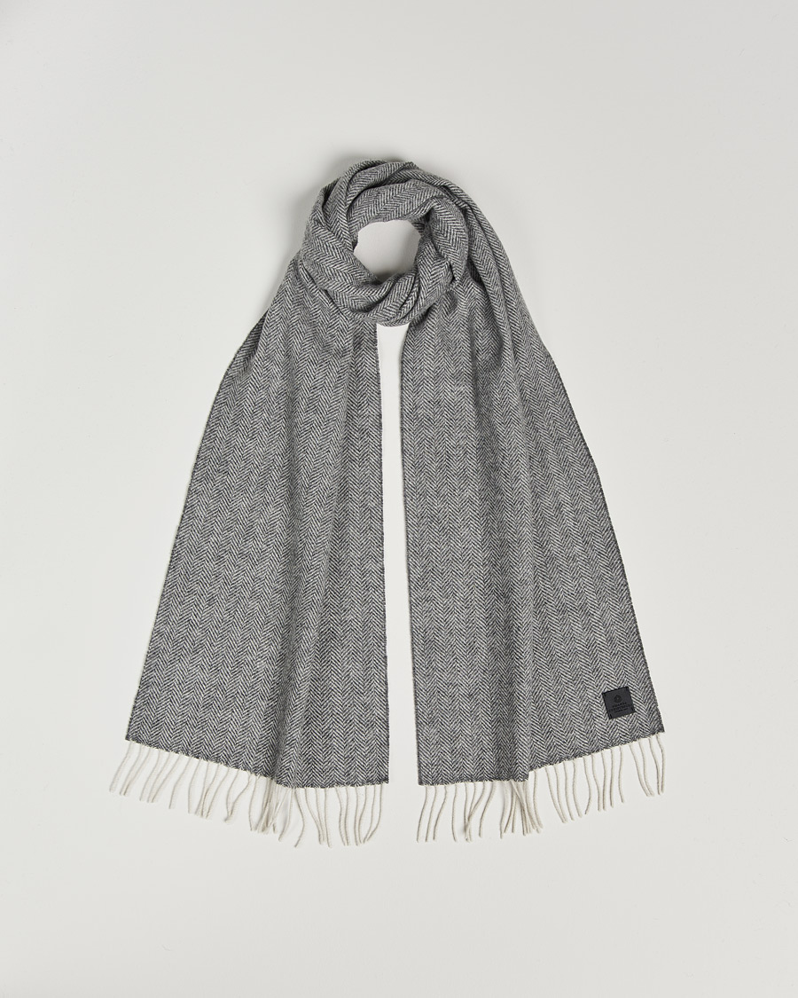 Men | Scarves | Amanda Christensen | Wool Herringbone Scarf Grey Melange