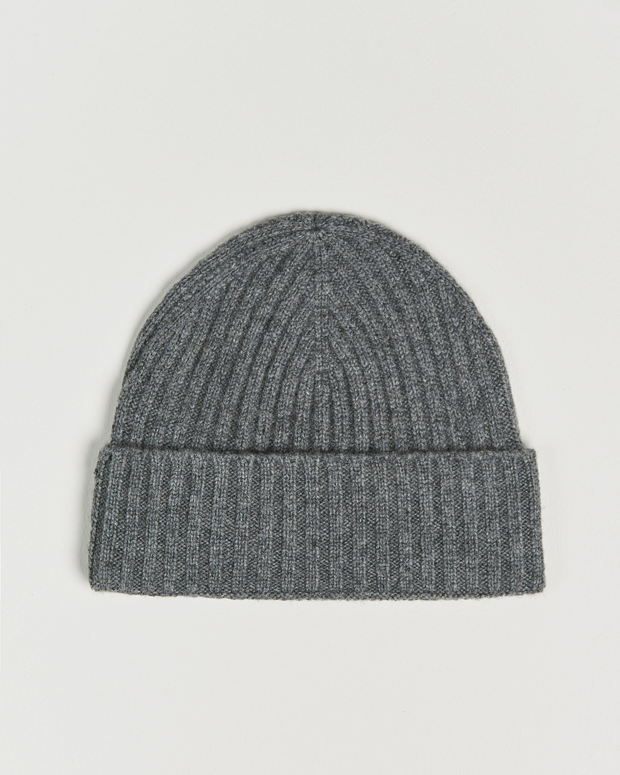 Men | Warming accessories | Amanda Christensen | Rib Knitted Cashmere Cap Grey