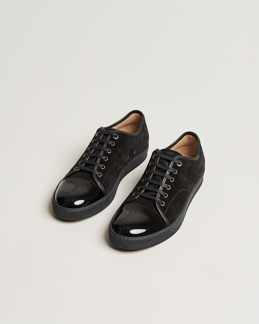Men | Luxury Brands | Lanvin | Patent Cap Toe Sneaker Black/Black