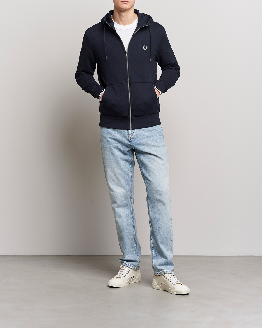 Men | Sweaters & Knitwear | Fred Perry | Full Zip Hooded Sweatshirt Navy