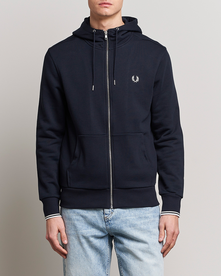 Men | Sweaters & Knitwear | Fred Perry | Full Zip Hooded Sweatshirt Navy