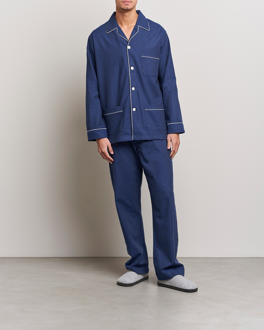 Men |  | Derek Rose | Brushed Cotton Flanell Pyjama Set Navy