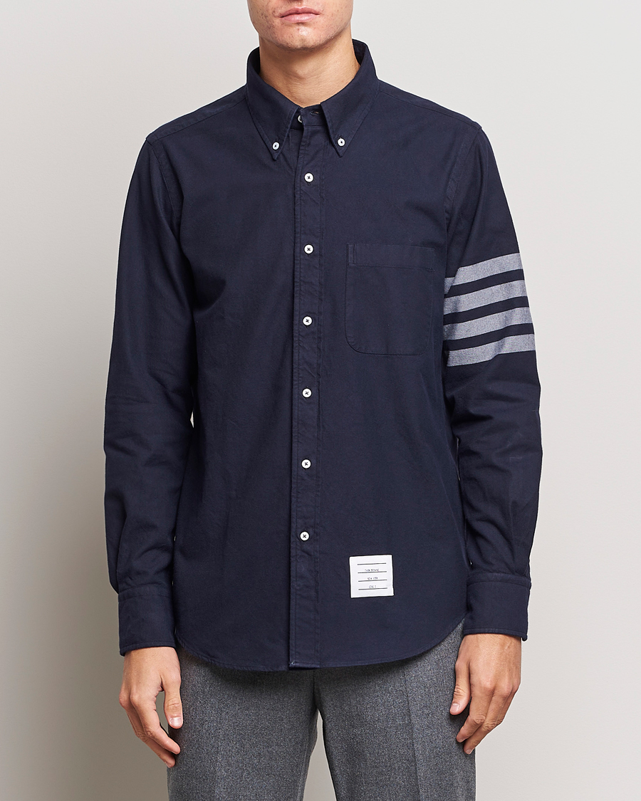 Men | Shirts | Thom Browne | 4 Bar Flannel Shirt Navy