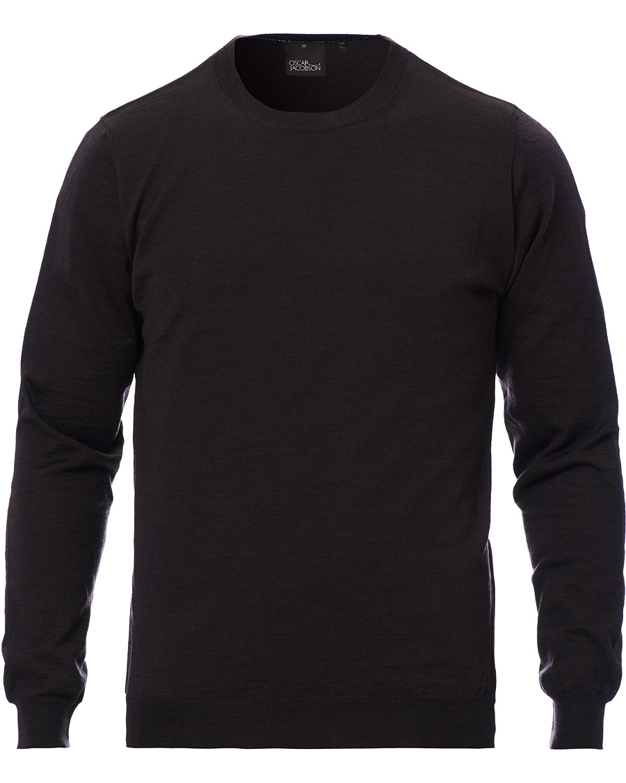 Men | Sweaters & Knitwear | Oscar Jacobson | Custer Extra Fine Merino Crew Neck Brown