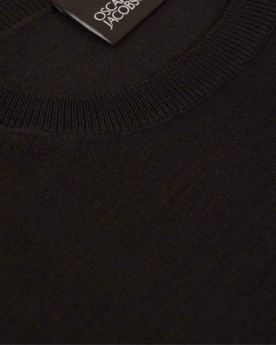 Men | Sweaters & Knitwear | Oscar Jacobson | Custer Extra Fine Merino Crew Neck Brown