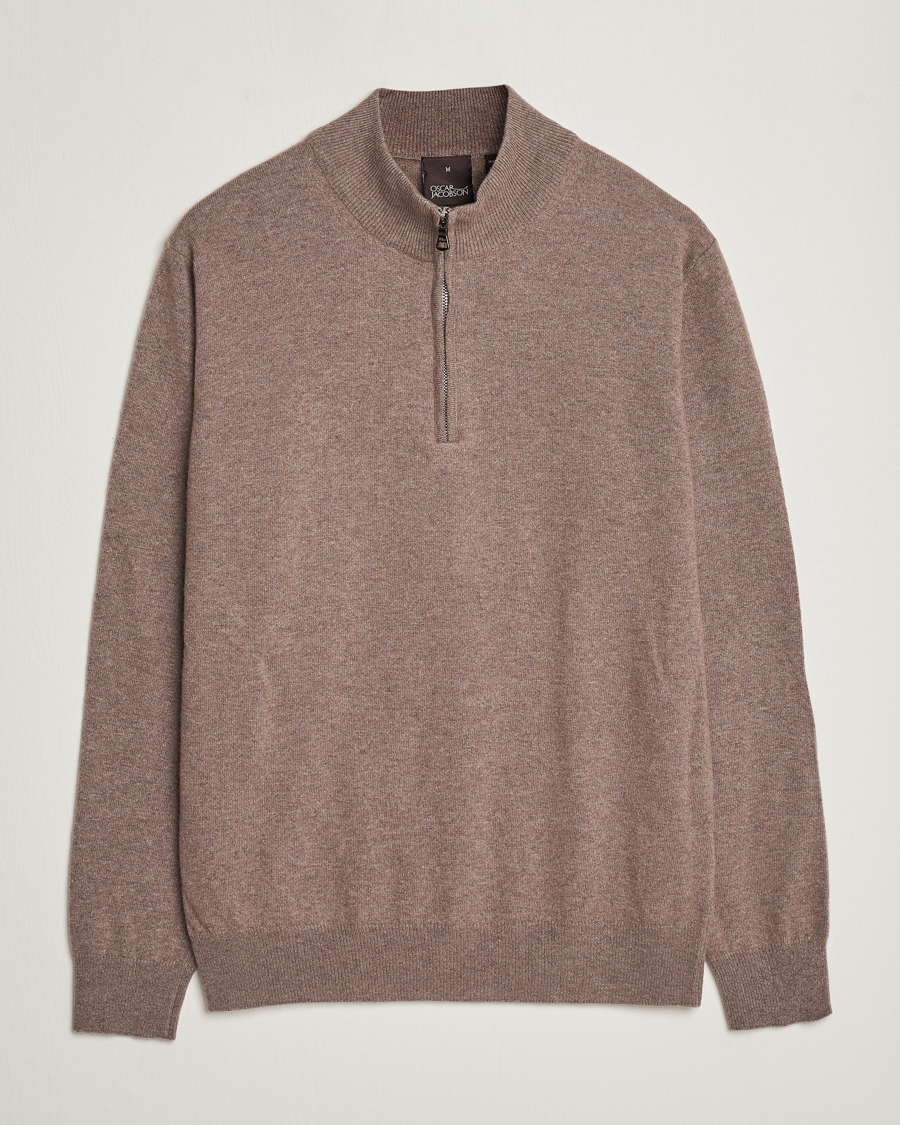 Men | Sweaters & Knitwear | Oscar Jacobson | Patton Wool/Cashmere Half Zip Light Brown
