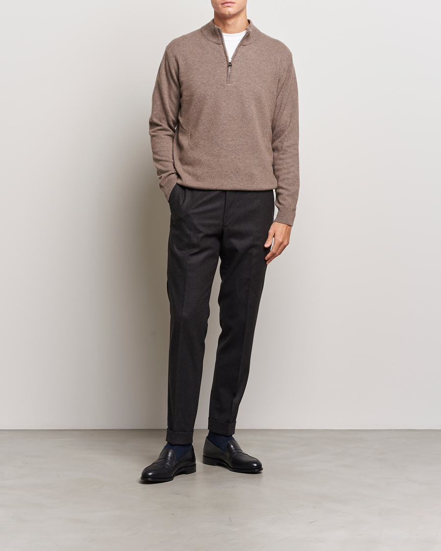 Men | Sweaters & Knitwear | Oscar Jacobson | Patton Wool/Cashmere Half Zip Light Brown